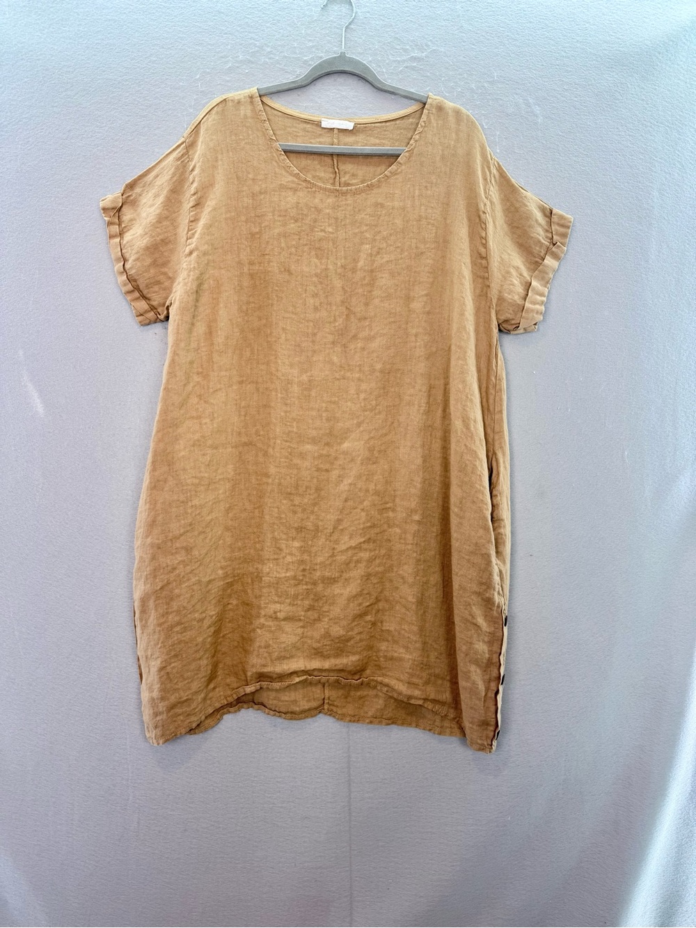 Milio Milano women’s 100% linen Midi dress short sleeve Oversized light brown M
